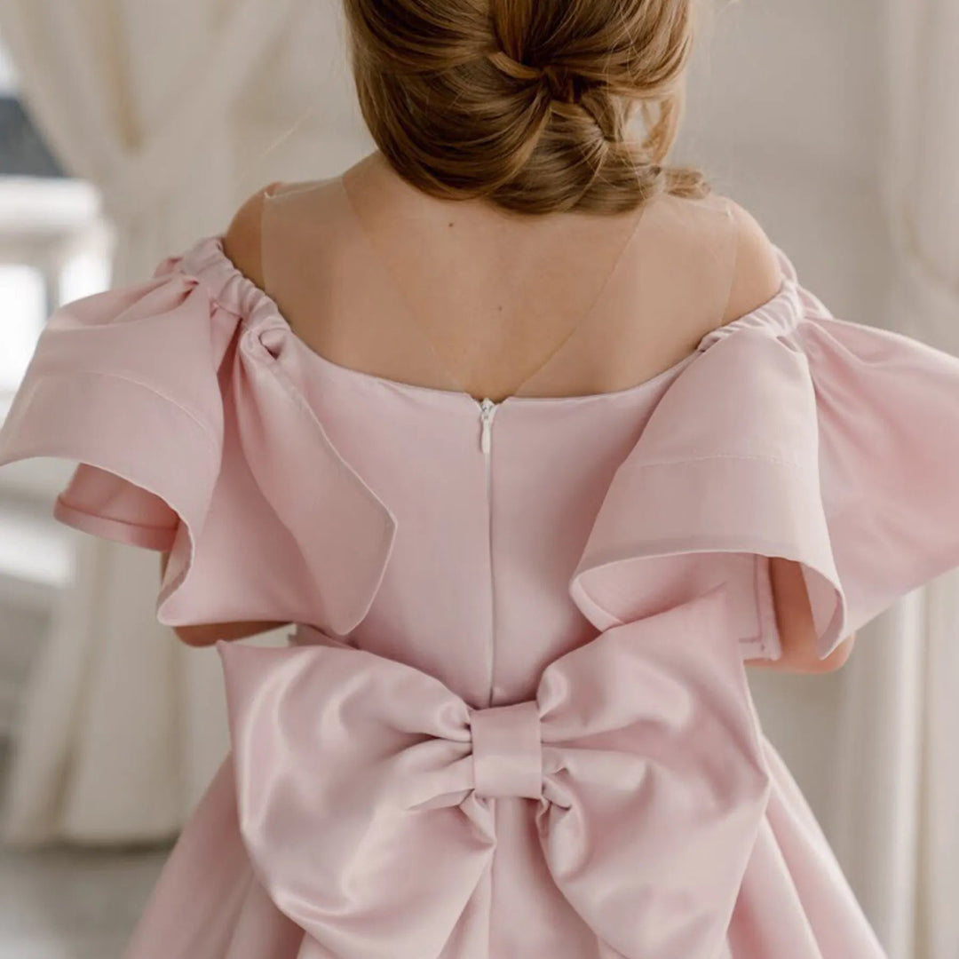 Off-Shoulder Satin Gown with Sculpted Petal Sleeves – ELYSÉE