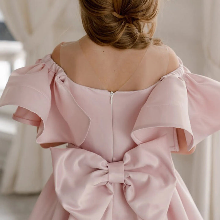 Off-Shoulder Satin Gown with Sculpted Petal Sleeves – ELYSÉE