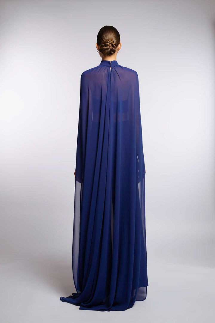 High-neck sheer cape gown – MIDNIGHT