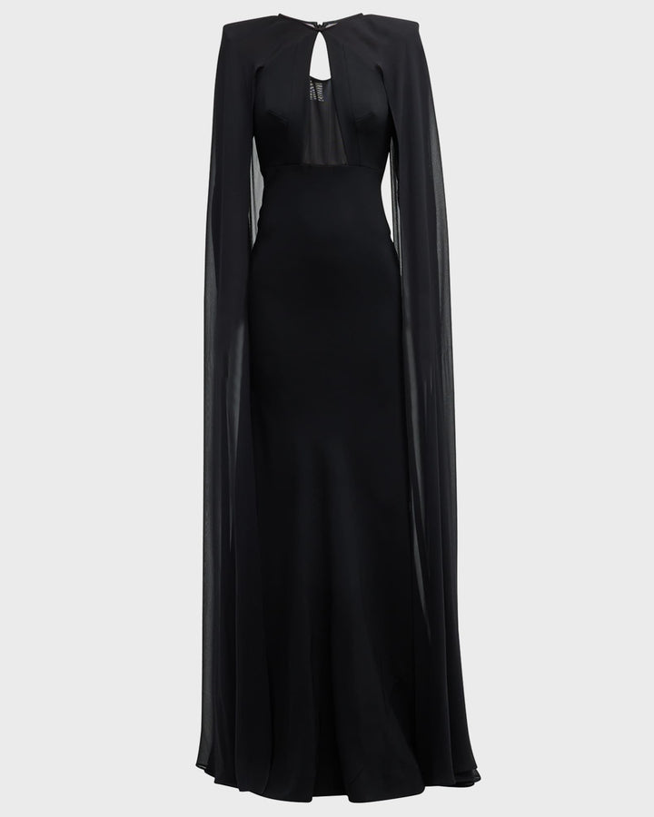 sheer-panel cape gown – LUMINA