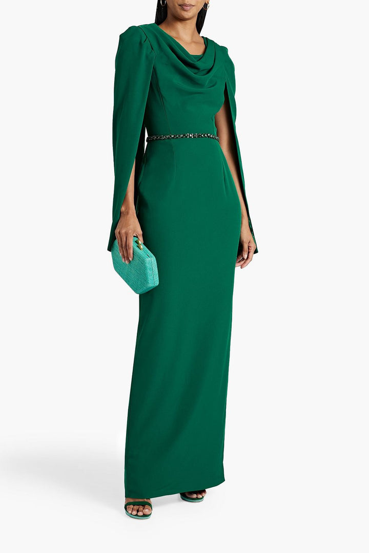 draped cape gown with embellished waist – EMERALDIA