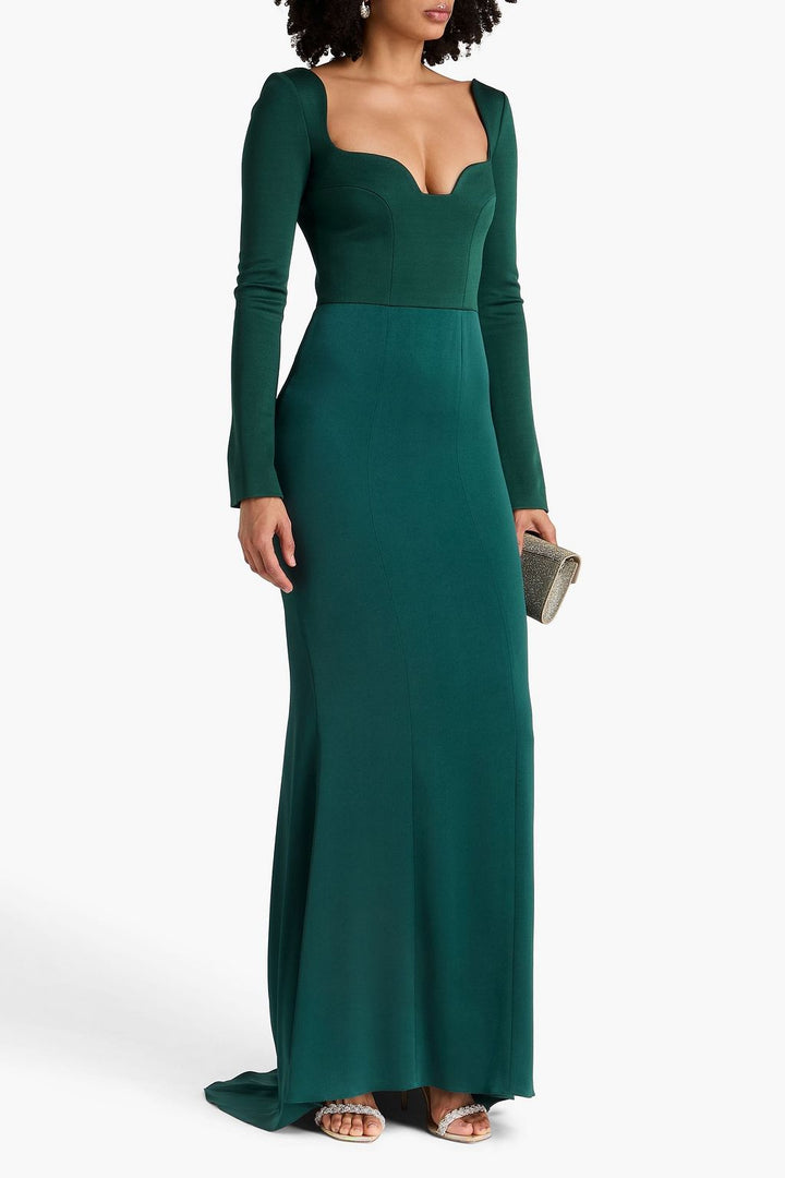 sculpted sweetheart long-sleeve gown – EMERALDM