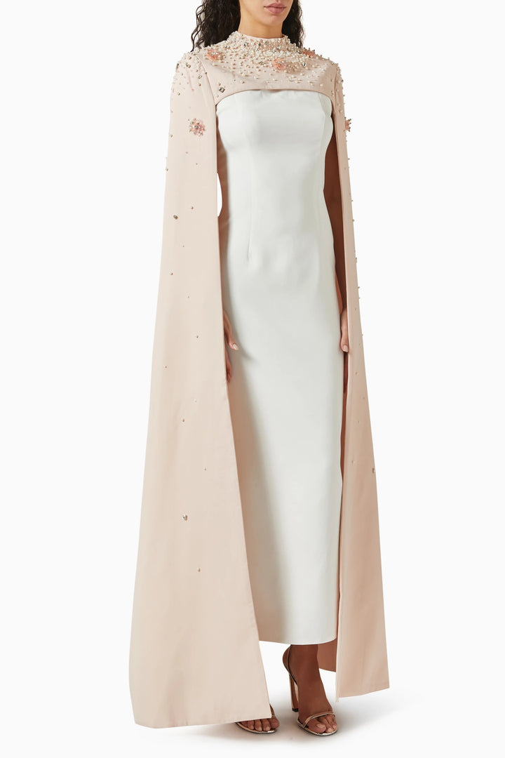Embellished cape overlay gown – MONARCH