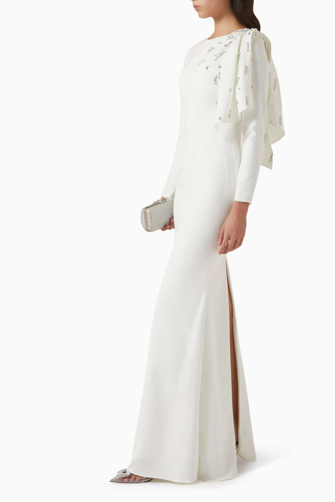 فستان سهرة عمودي مزين بكتفين منسدلتين - روبينا