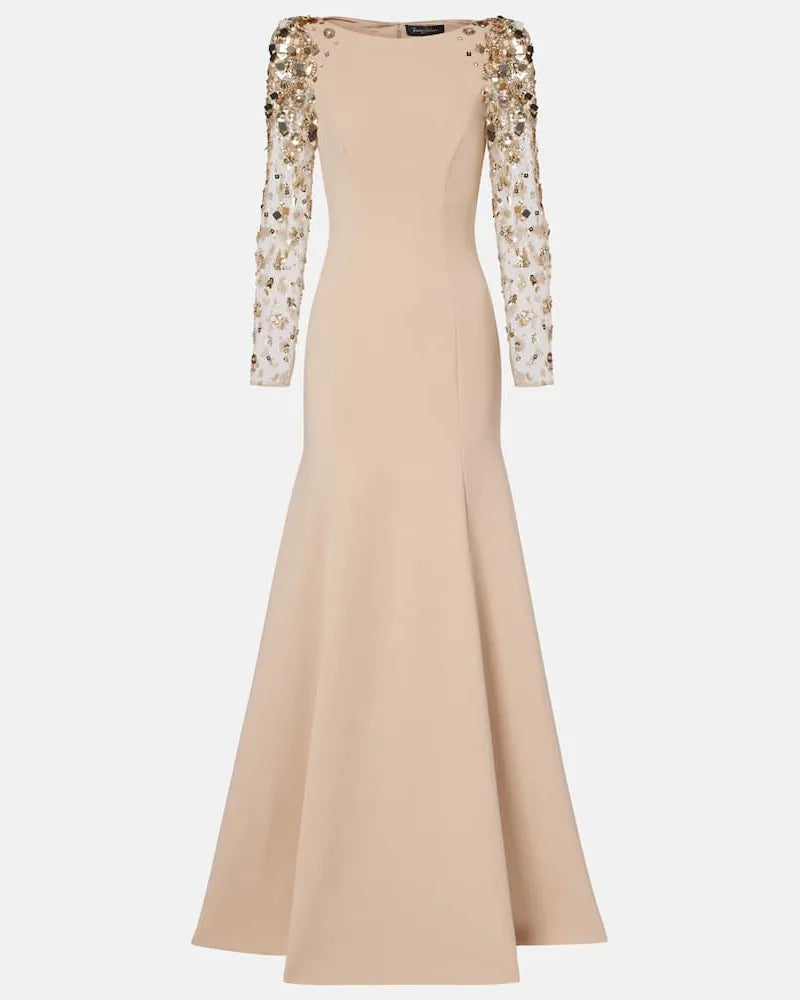 long column dress with embellished sheer sleeves - AUROXIA