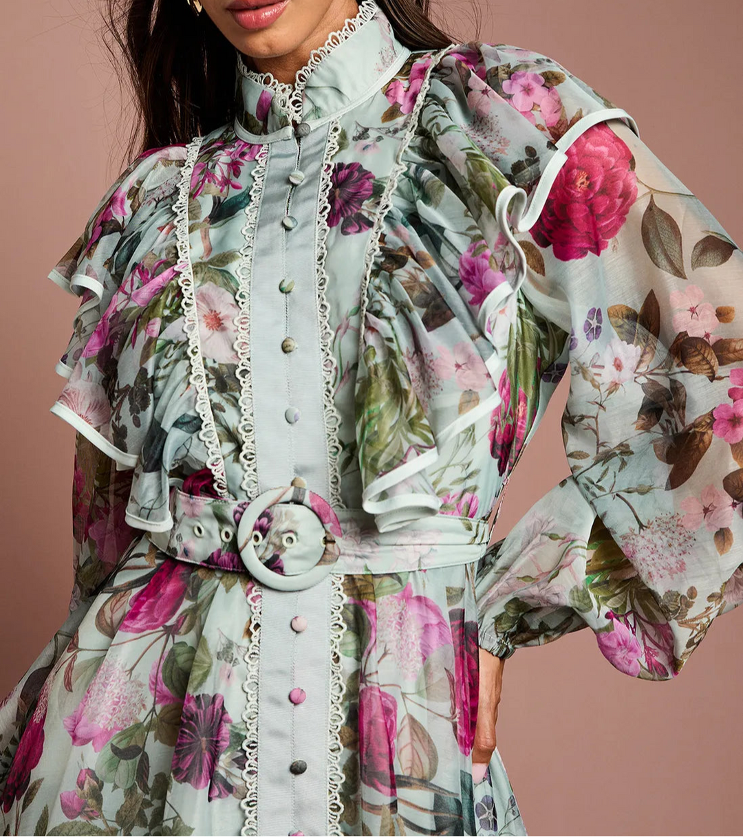 Geplooide top met uitlopende mouwen en maxi-rok set met tailleband – Rosiny 