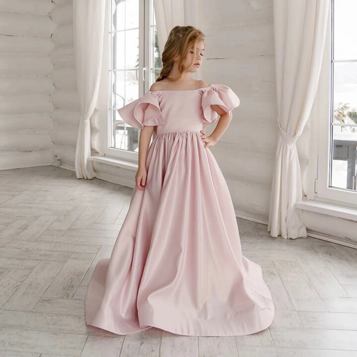 Off-Shoulder Satin Gown with Sculpted Petal Sleeves – ELYSÉE