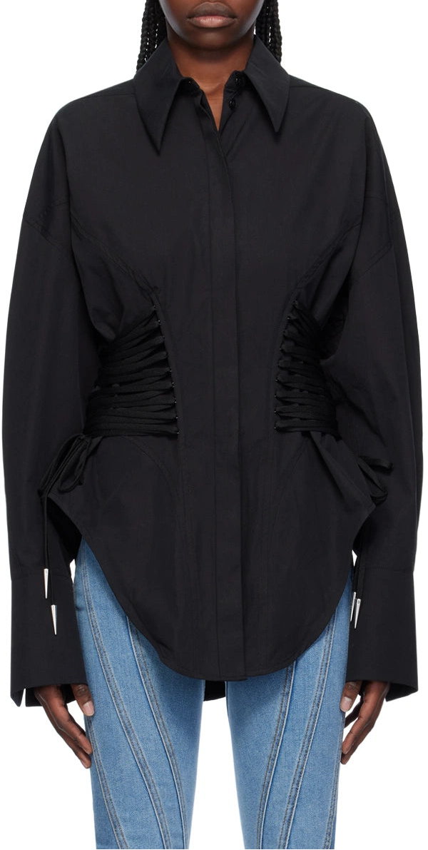 long-sleeve white shirt with ruched corset waist – ESME