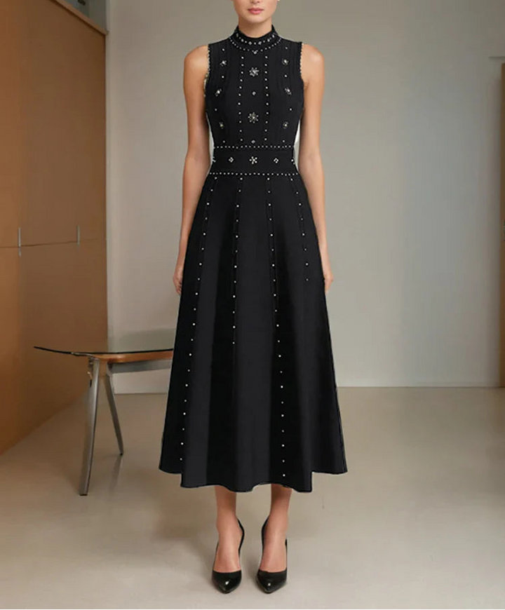 sleeveless embellished midi dress with high neckline – NOIRÉ