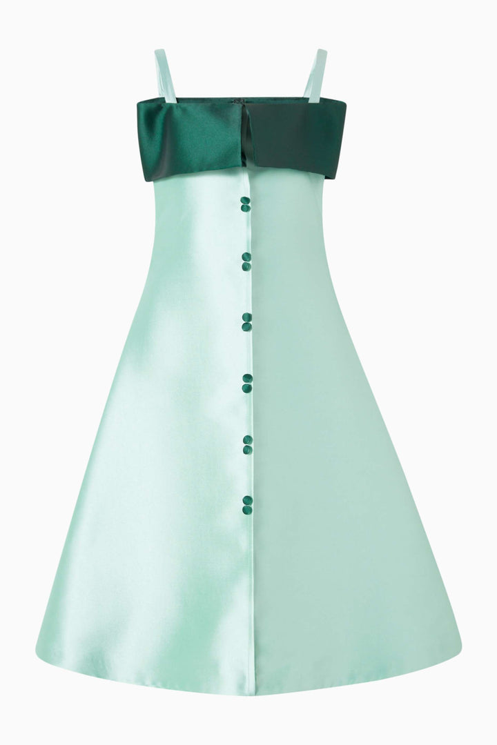 Two-Tone Satin A-Line Dress with Button Front – VELVET