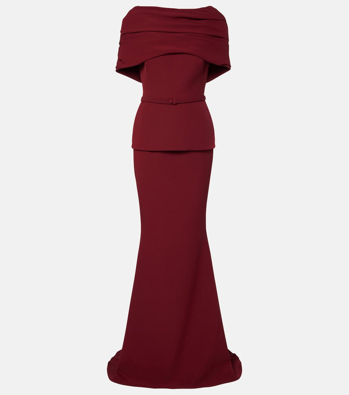 فستان حورية البحر متعدد الطبقات مكشوف الكتفين - غارنيت