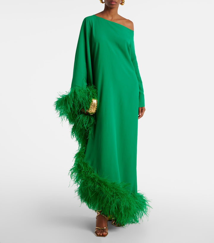asymmetric gown with feather trim – VIVID