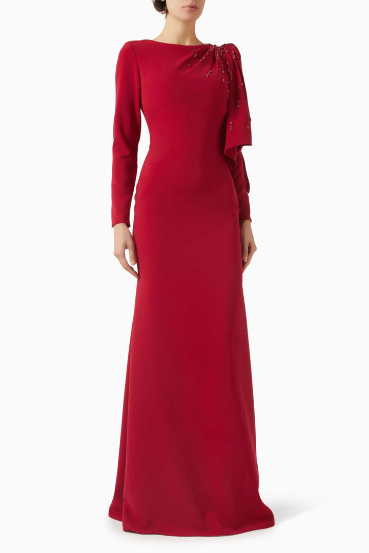 فستان سهرة عمودي مزين بكتفين منسدلتين - روبينا