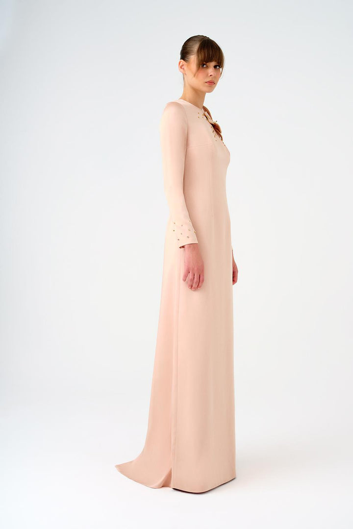 long-sleeve embellished floral evening gown – NOIRELLE