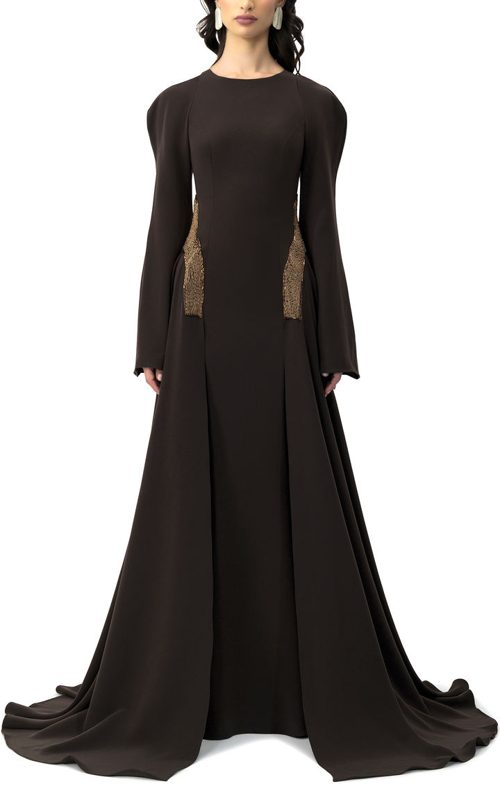 فستان بأكمام طويلة وألواح جانبية مزينة – زارين**