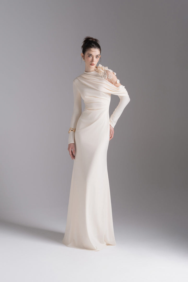 فستان مزين غير متماثل على الكتف – موسيقى ليلية