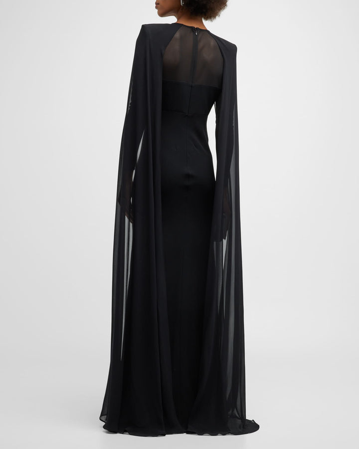 sheer-panel cape gown – LUMINA