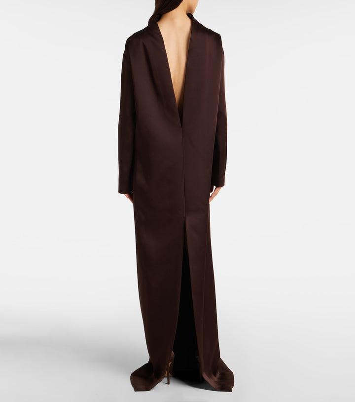 High-neck satin column gown with long sleeves – VERDANA