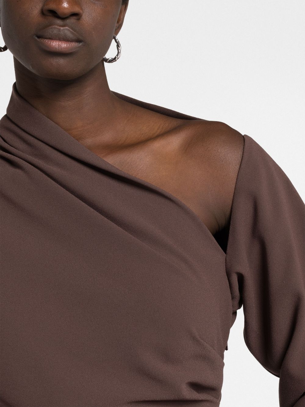 One-shoulder midi dress with feather cuffs – COCOA