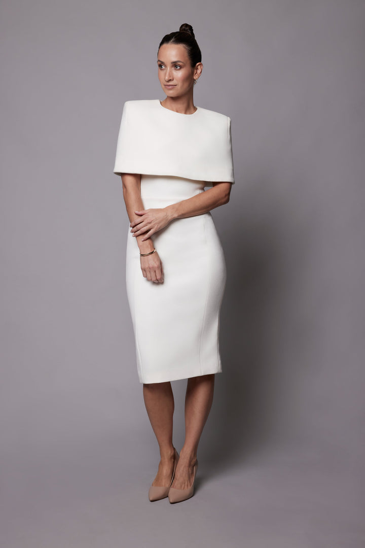 structured cape-sleeve midi dress – DEILIE