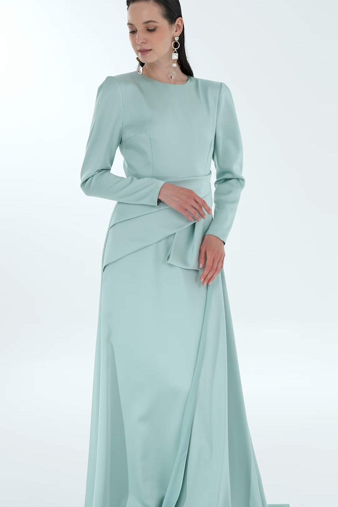 long-sleeve draped waist evening gown – ROSÉVA