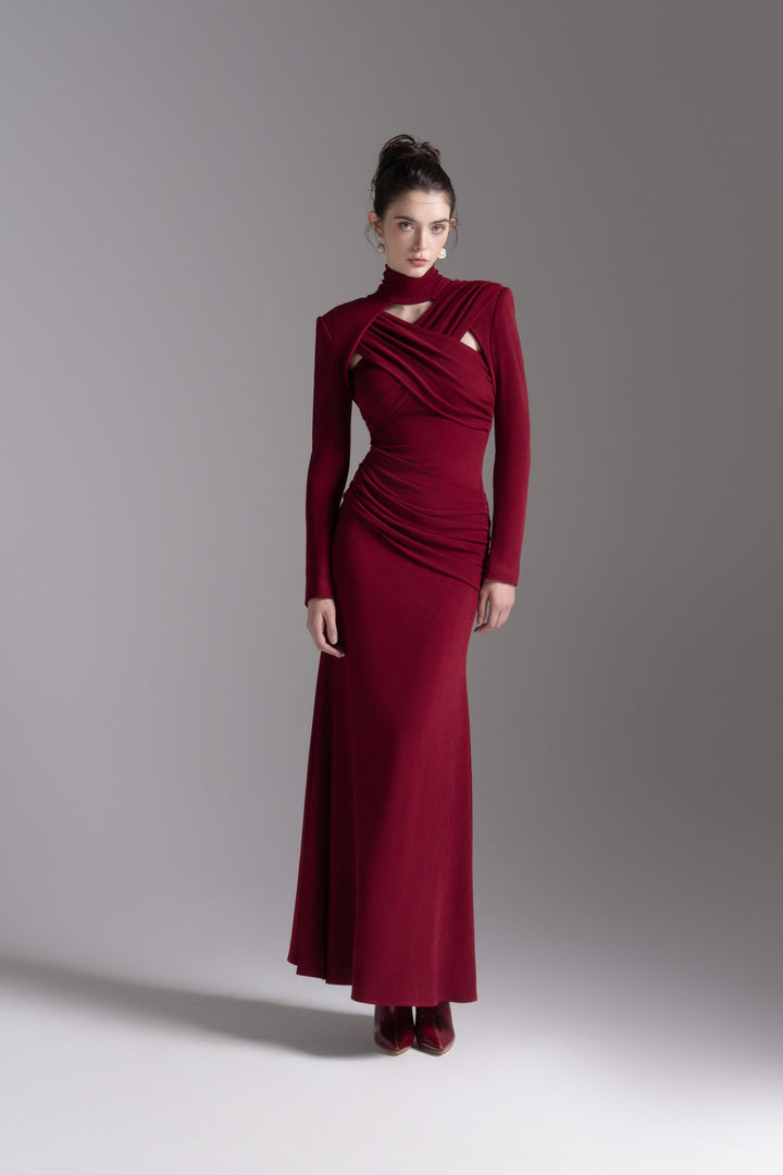 فستان منفوش بفتحات ورقبة عالية – سكارليتا