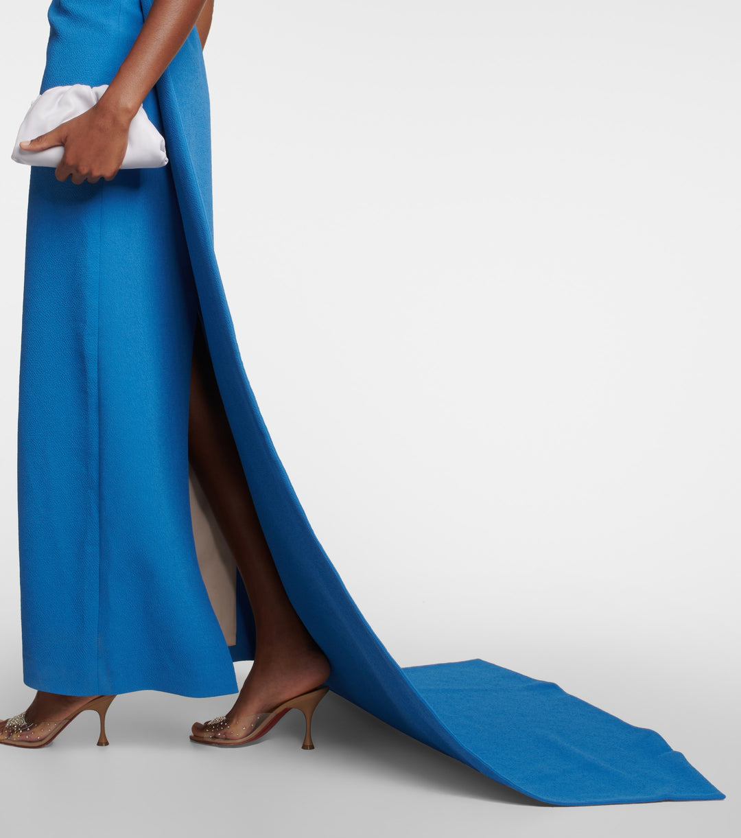 cape-shoulder gown with back slit – OCEANE