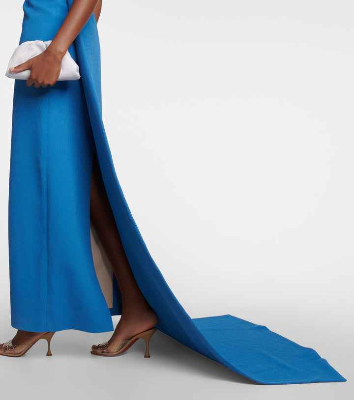 cape-shoulder gown with back slit – OCEANE