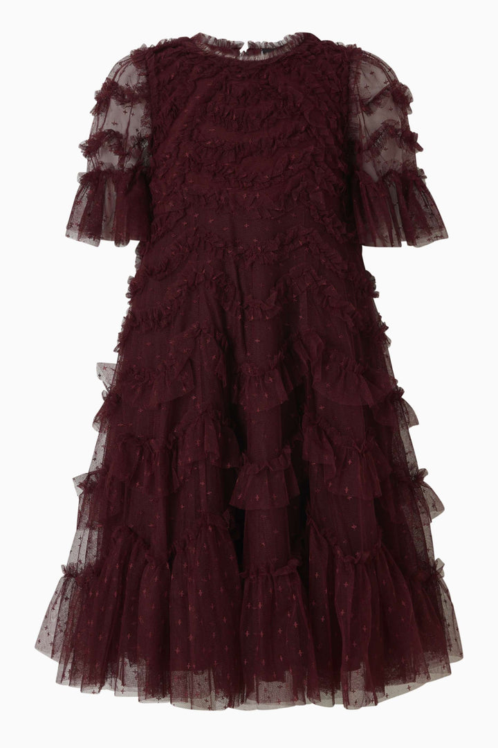 Layered Ruffle Tulle Dress with Sheer Sleeves – RUBINA