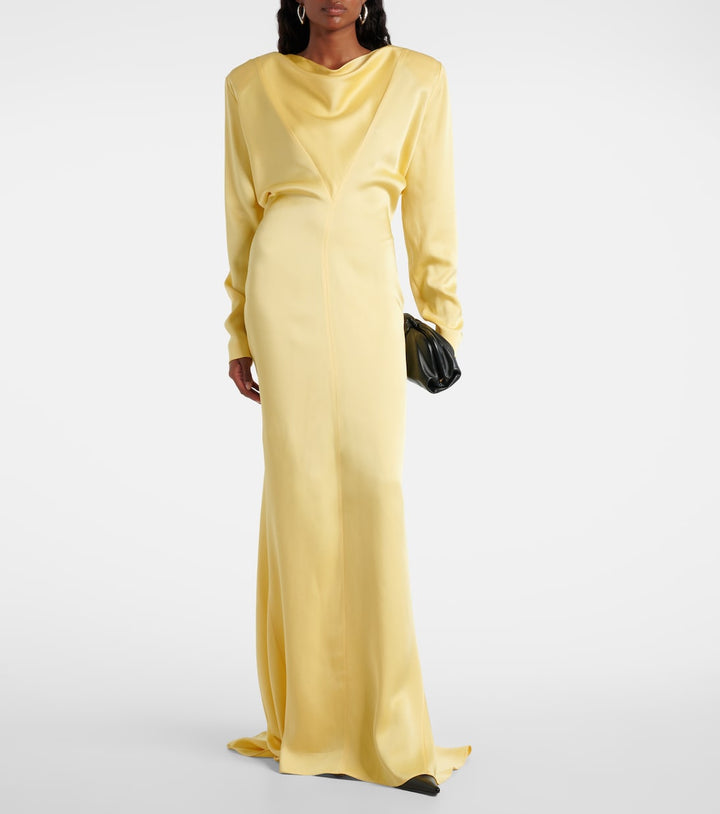 draped satin long-sleeve gown – SOLIENE