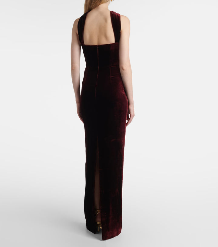 Strapless velvet gown with choker neckline – BORDEAUX