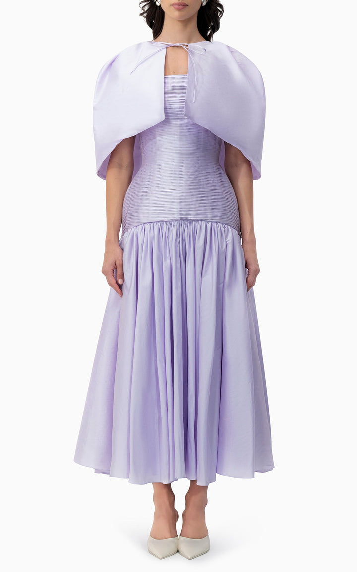 فستان ميدي مكشكش مع عباءة صغيرة متناسقة – مايلا