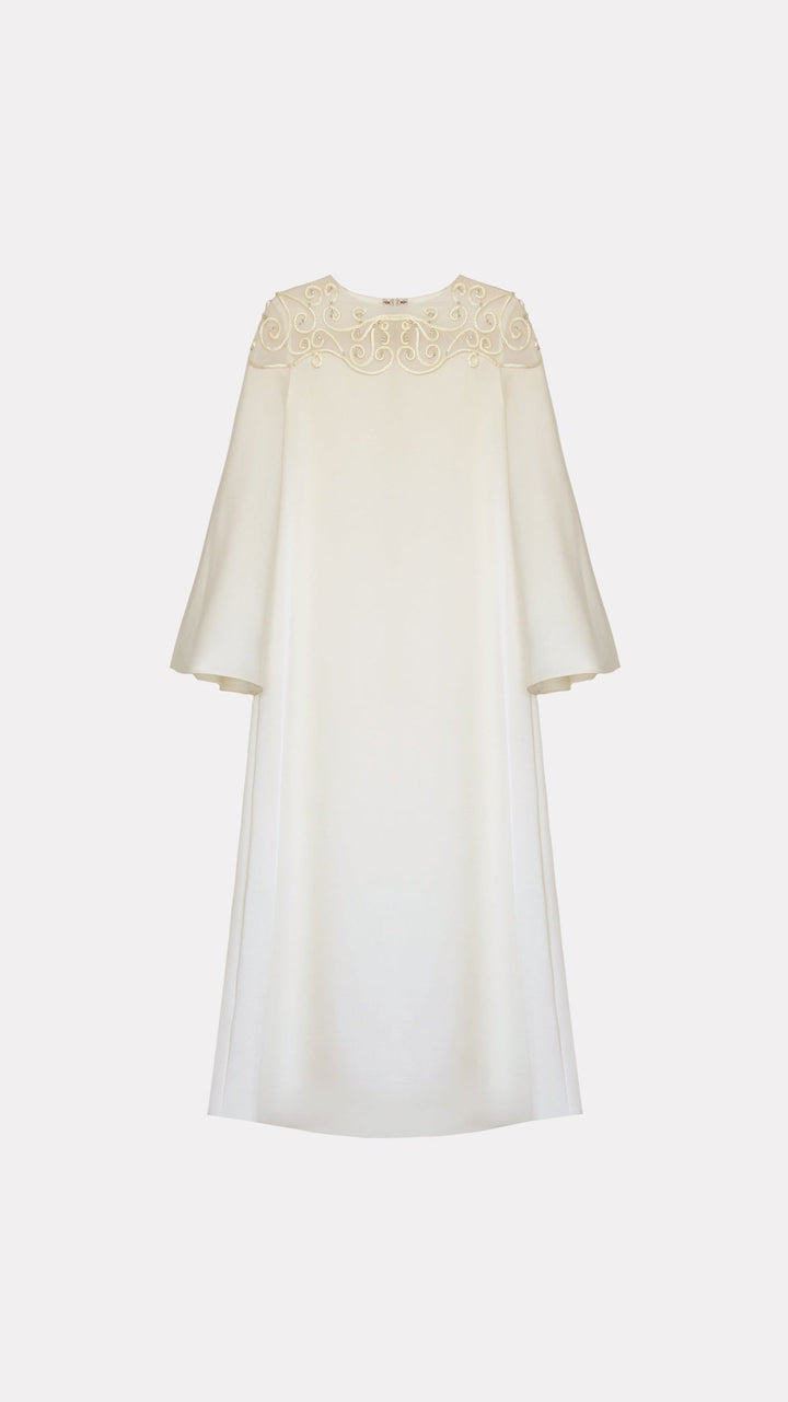 Embroidered Yoke Maxi Dress with Flared Sleeves – ELARA