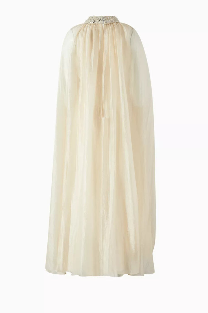Sequin Column Maxi Dress with Sheer Cape Overlay – BLUSH