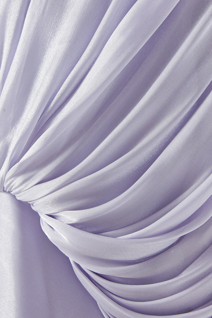 Draped Cape Maxi Dress with Soft Metallic Finish – ROSE