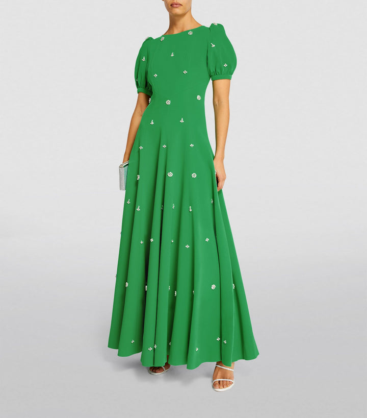 puff-sleeve embellished gown – NVY