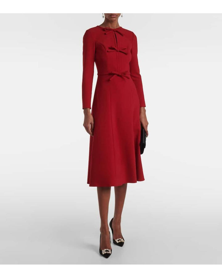 long-sleeve midi dress with bow accents – VERENA