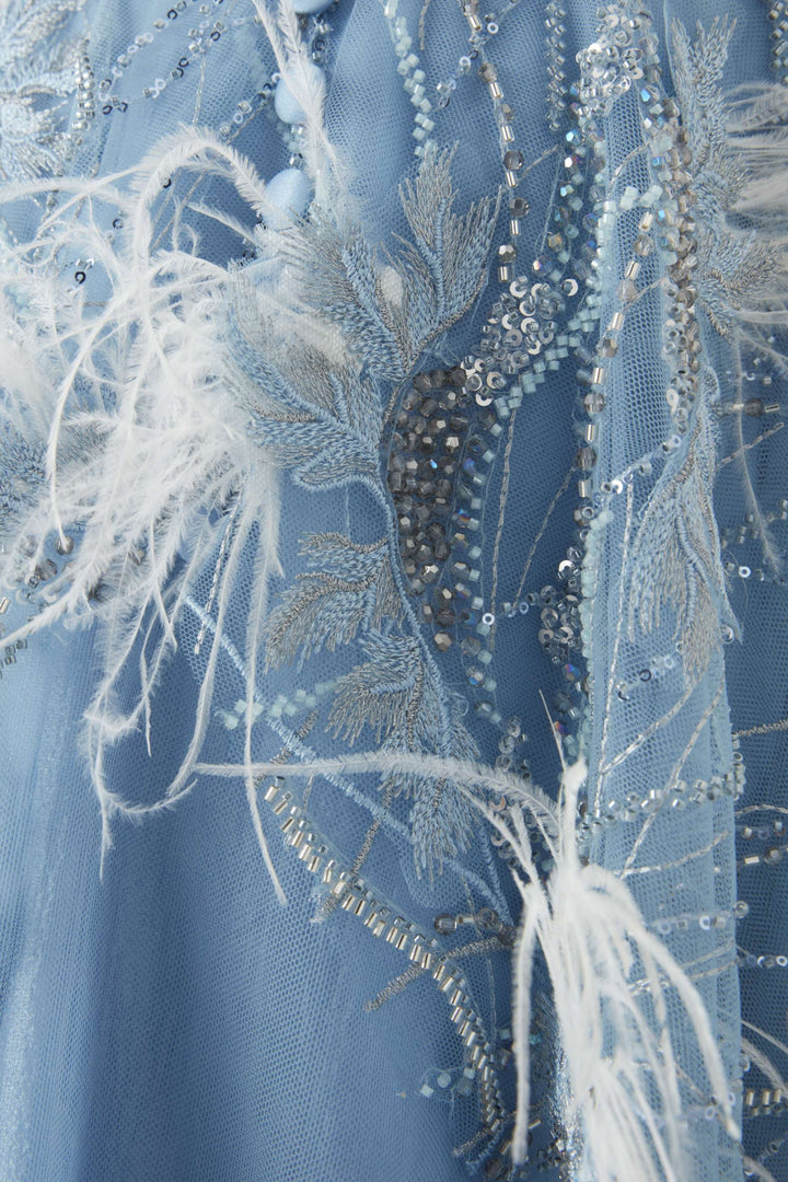 Chiffon Mini Dress with Embroidered Feather Sleeves – SKYELLE