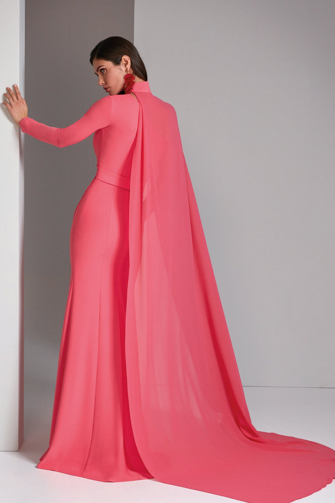 one-shoulder draped gown with flowing cape – CORALINE
