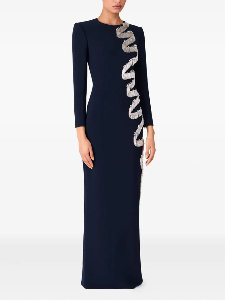 long-sleeve gown with cascading sequin ribbon – SAPPHIRE