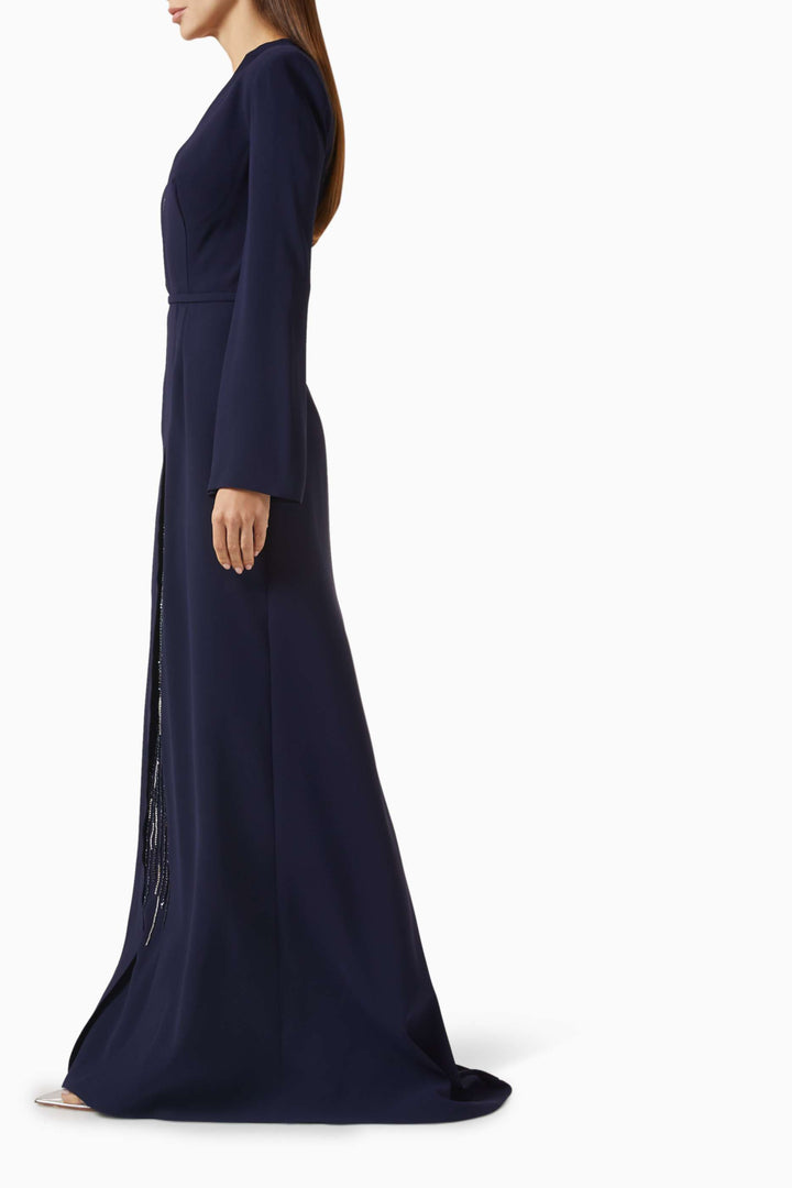 فستان منظم بفتحة مزينة بالترتر – منتصف الليل