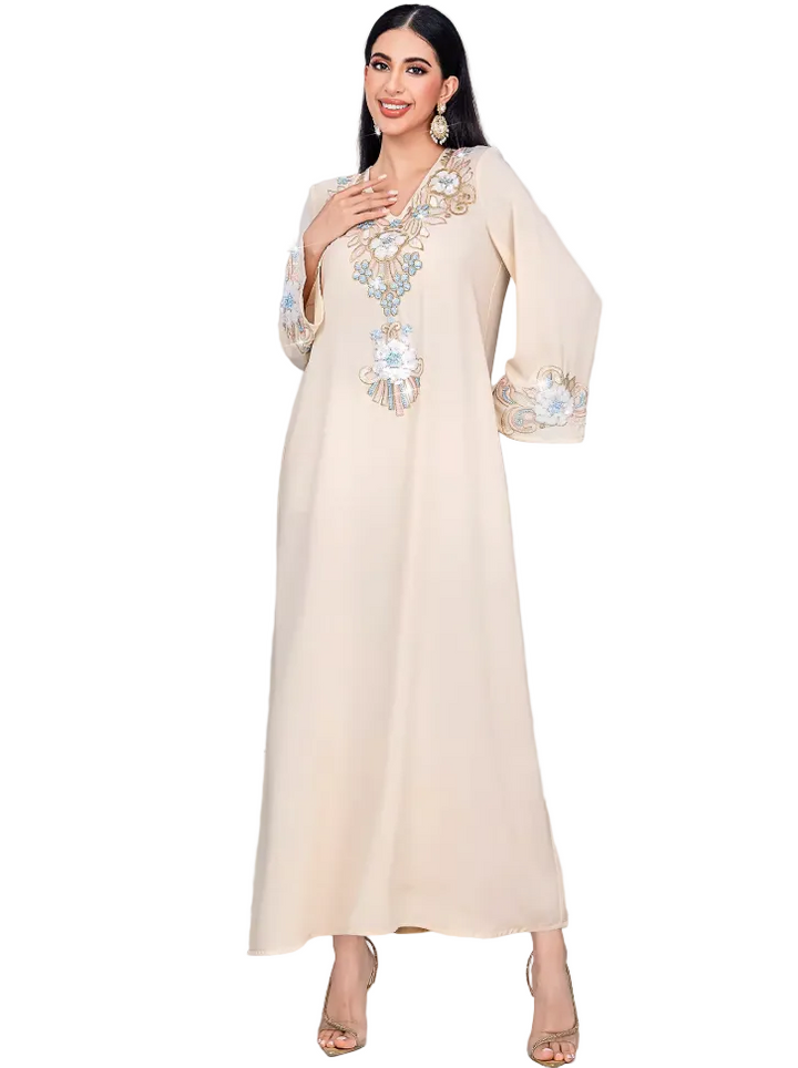 Embroidered V-neck maxi dress – LUMIÈRE