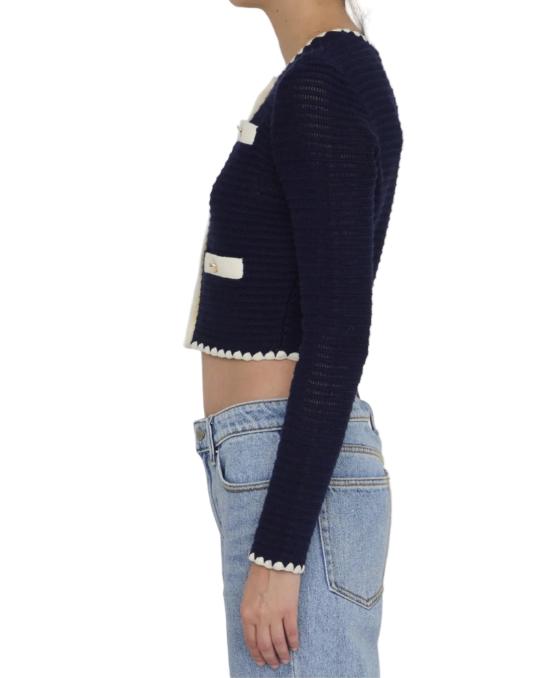 بلوزة كارديجان كروشيه مع حواف متباينة - سيلينيكا