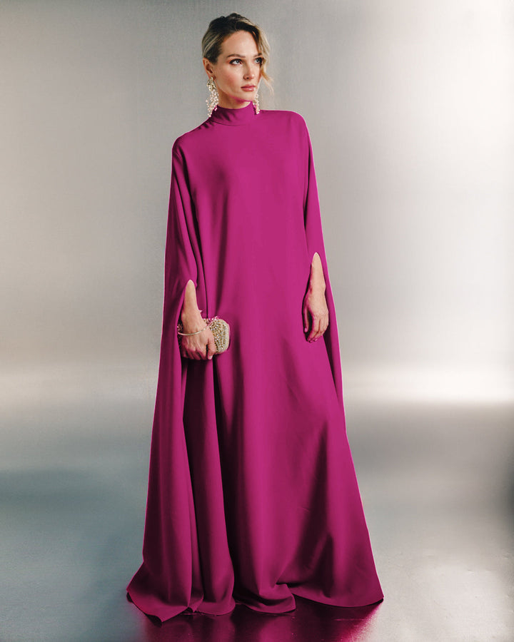 high-neck cape sleeve maxi gown – AMETHYST