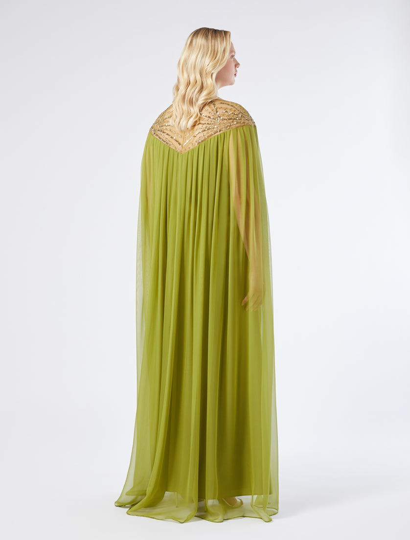 فستان شيفون بتصميم كيب مع رقبة مزينة – لومينا