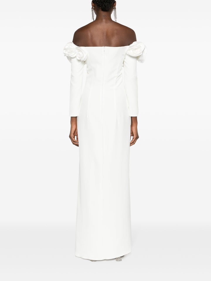 off-shoulder gown with sculpted floral sleeves – AURELIA