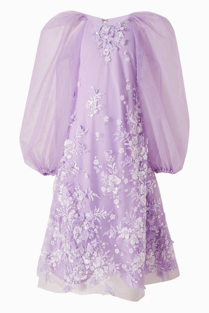 Embroidered Tulle Dress with Puff Sleeves – BLOOM