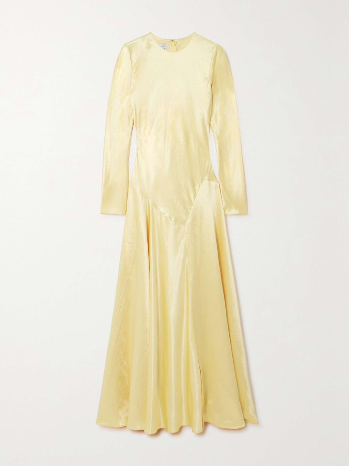 satin long-sleeve gown with flared hem – SOLDEEN