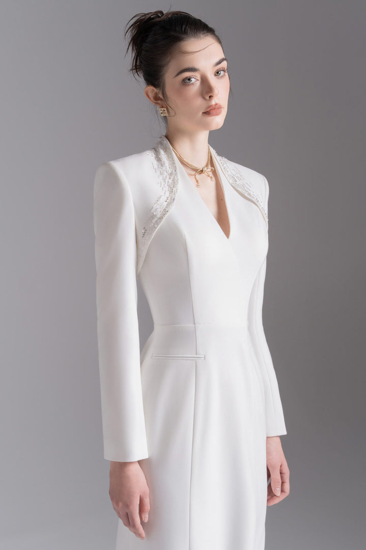tailored long-sleeve gown with structured shoulders – ESMÉE