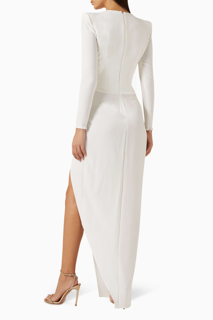 long-sleeve draped slit gown – AZURED